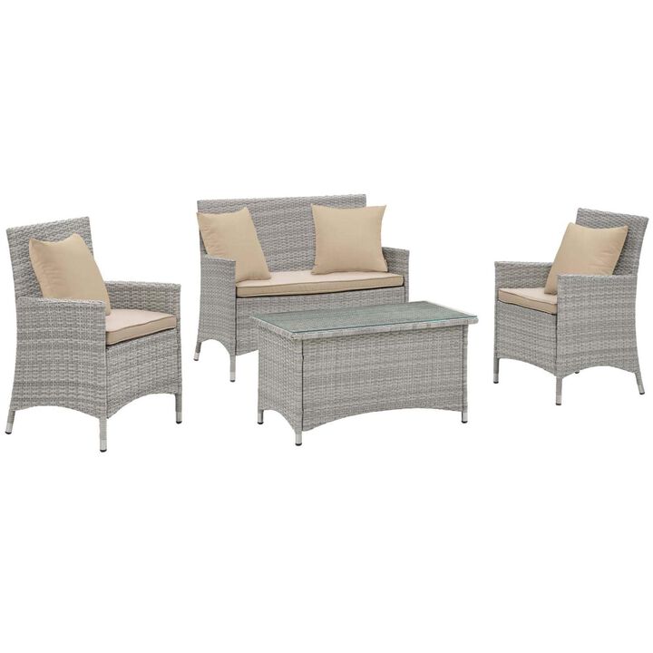 Bridge 4 Piece Outdoor Patio Patio Conversation Set with Pillow Set - Light Gray Beige