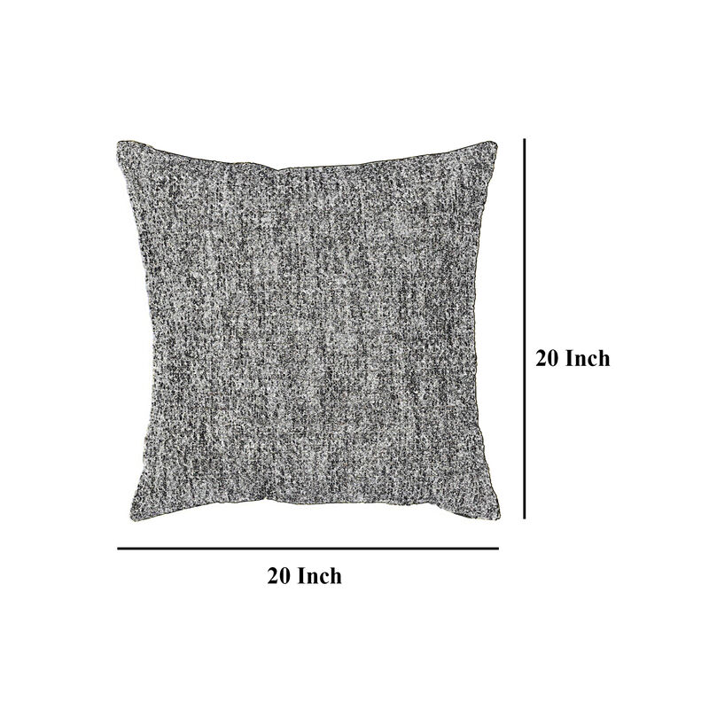 Square Accent Throw Pillow, 20 Inch, Woven Gray Polyester, Polyfill - Benzara