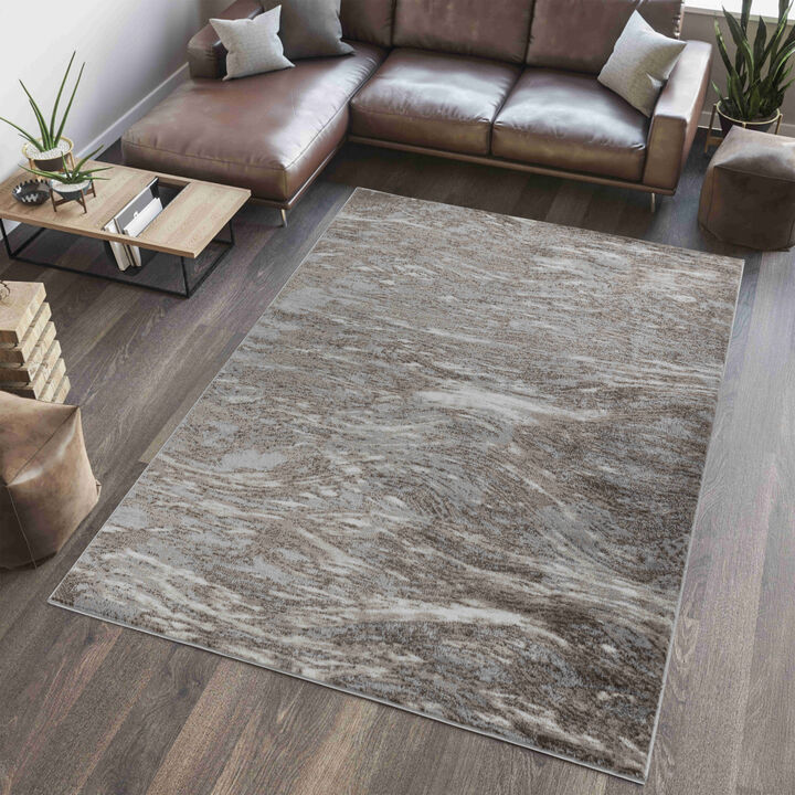 Sakarya Abstract Modern Wave Brown Grey Indoor Area Rug