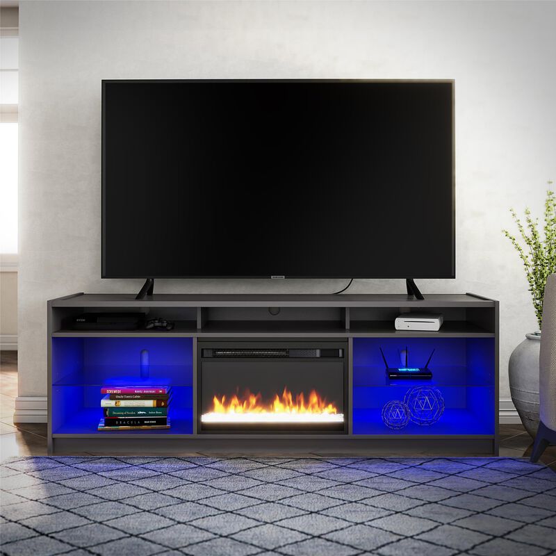 Ameriwood Home Luna Fireplace Space Heater TV Stand for TVs up to 75", Graphite Gray