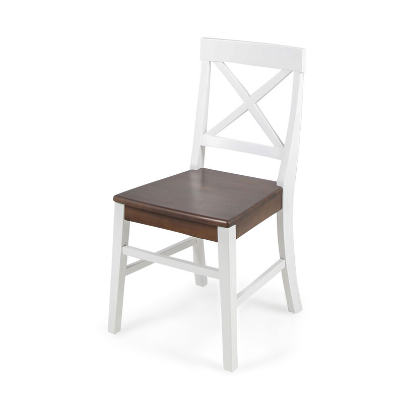 Ricks Dining Chair Set of 2, Crossed X Back, Acacia Wood, Dark Brown, White - Benzara