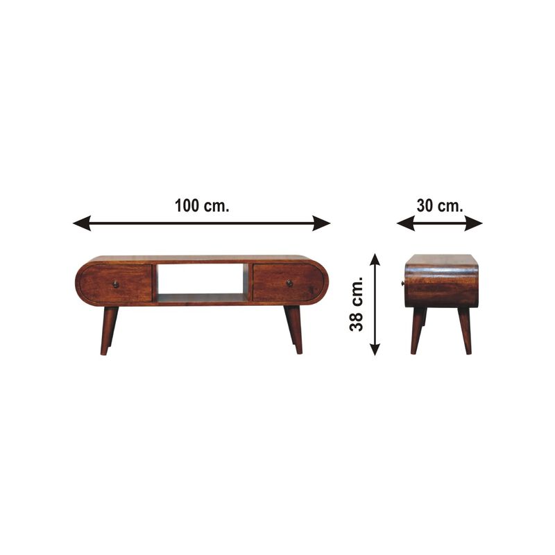 Artisan Furniture Chestnut Circular Solid Wood 2 Drawer  TV Unit