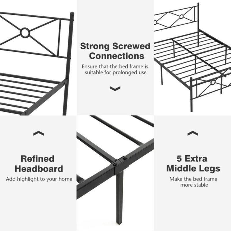 Hivvago Metal Platform Bed Frame with Headboard and Footboard
