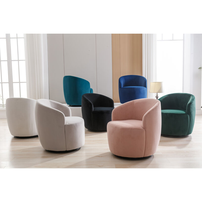 Velvet Fabric Swivel Accent Armchair Barrel Chair With Powder Coating Metal Ring
