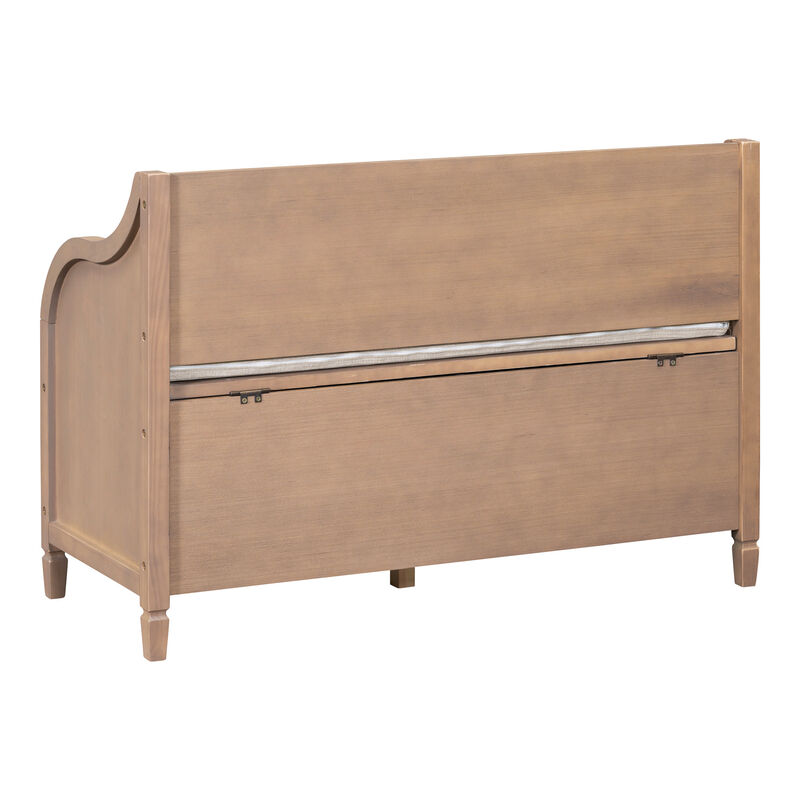 Gewnee Rustic Style Solid wood Entryway Multifunctional Storage Bench with Safety Hinge (Brown+ Beige)