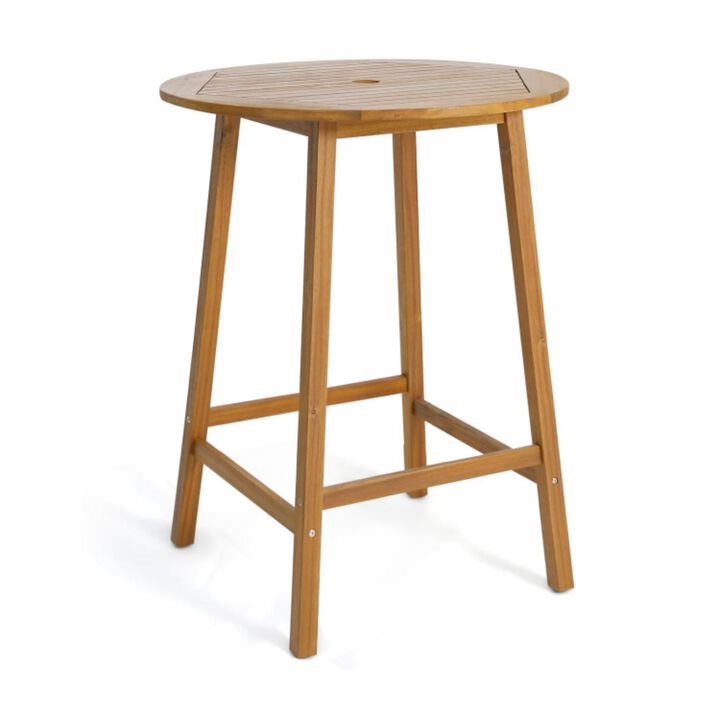 Hivvago Bar Height Table with Umbrella Hole and Slatted Tabletop for Outdoors