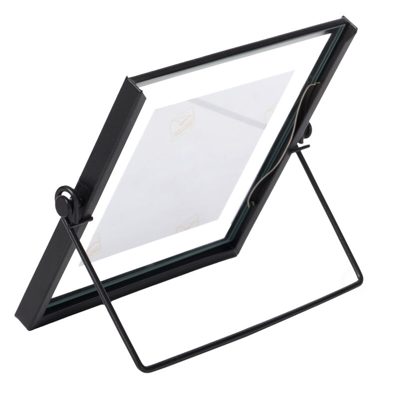 Modern Metal Floating Tabletop Square Photo Picture Frame with Glass Cover and Easel Stand, Black 4" x 4"