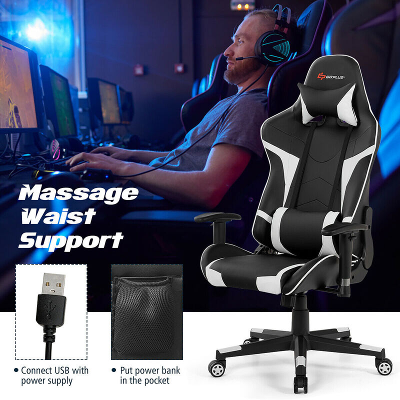 Goplus Massage Gaming Chair Reclining Swivel Racing Office Chair w/Lumbar Support Blue