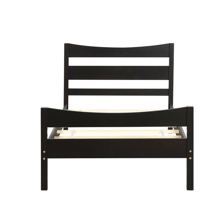 QuikFurn Twin size Farmhouse Style Pine Wood Platform Bed Frame in Espresso