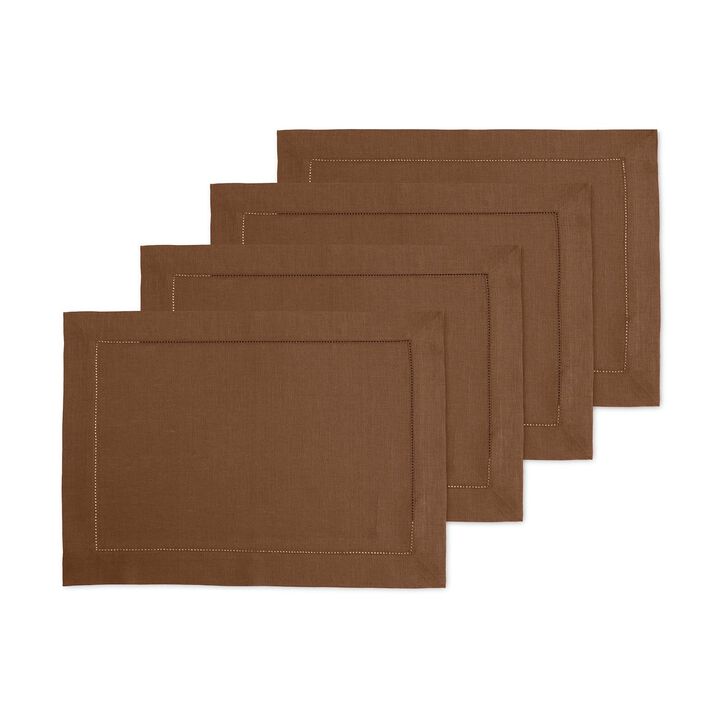 Solino Home 100% Pure Linen Placemats Set of 4 - 14 x 19 Inch | Classic Hemstitch
