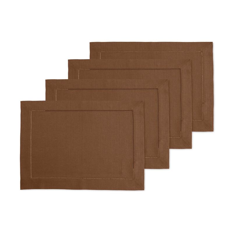 Solino Home 100% Pure Linen Placemats Set of 4 - 14 x 19 Inch | Classic Hemstitch