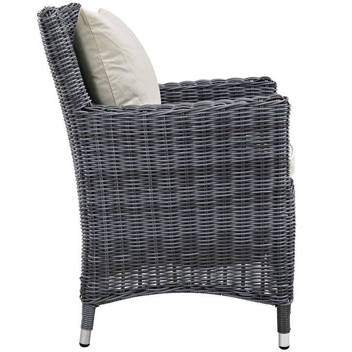 Modway Summon Wicker Rattan Outdoor Patio Sunbrella Dining Armchair in Antique Canvas Beige