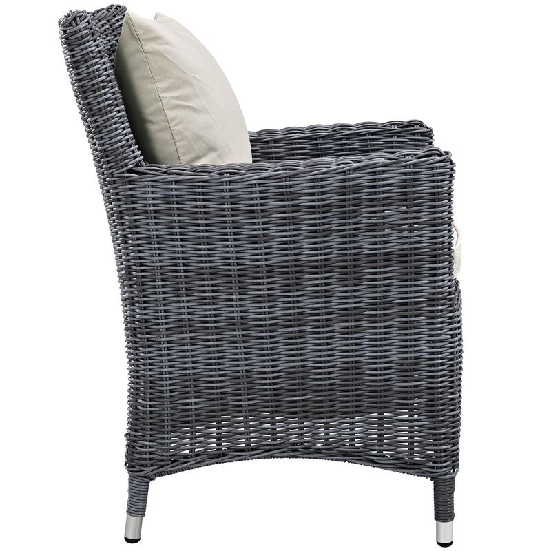 Modway Summon Wicker Rattan Aluminum Outdoor Patio Two Dining Arm Chairs with Sunbrella� Fabric Cushions in Antique Canvas Beige