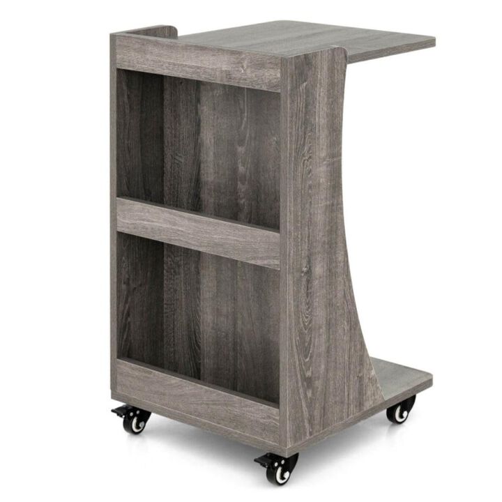 Hivvago C-shaped Rolling End Side with Back Storage Shelves beside Sofa