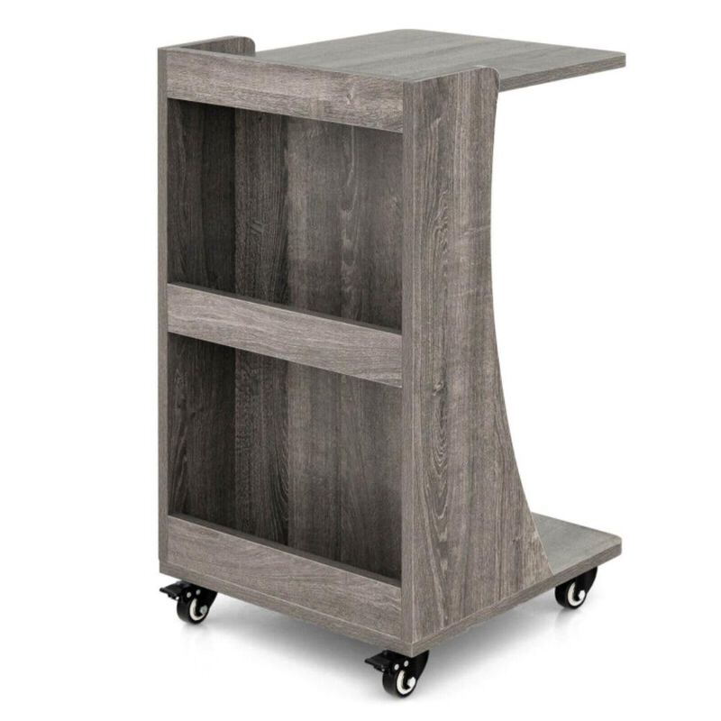 Hivvago C-shaped Rolling End Side with Back Storage Shelves beside Sofa