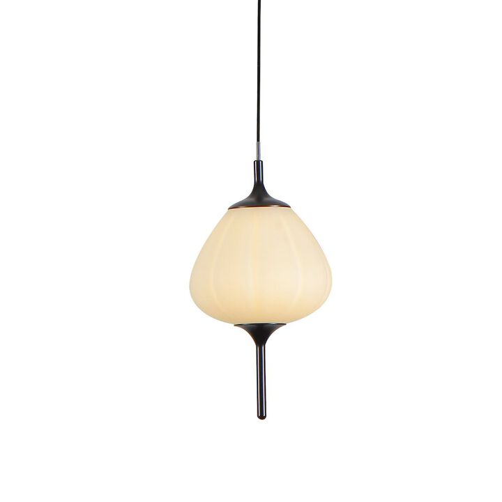 VONN Lighting Integrated LED Height Adjustable Pendant Light with Glass Shade in Black
