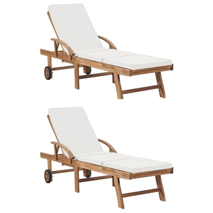vidaXL Sun Loungers with Cushions 2 pcs Solid Teak Wood Cream