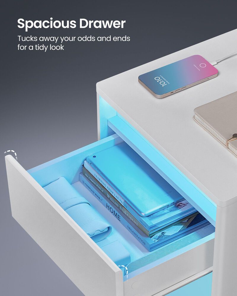 Nightstand with Charging Station and LED Light for Convenient Bedroom Essentials