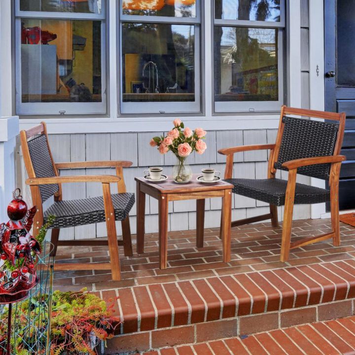 Hivvago 3 Pieces Rattan Bistro Set with Acacia Wood Frame for Garden