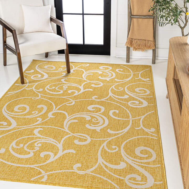 Maribel Traditional Classic All-Over Scroll Yellow/Cream 8 ft. x 10 ft. Indoor/Outdoor Area Rug