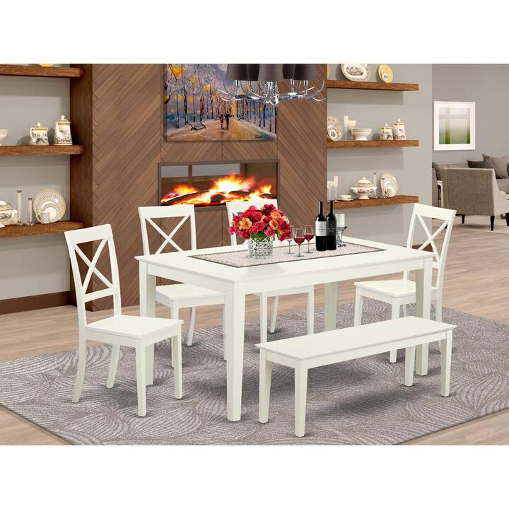 East West Furniture Dining Room Set Linen White, CABO6-LWH-W