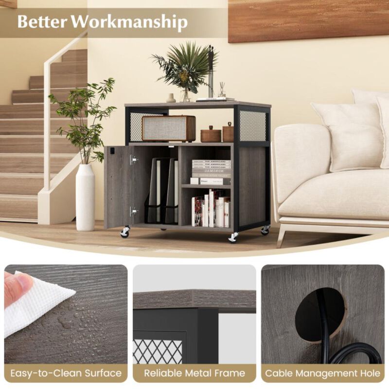 Hivvago File Cabinet on Wheels with Charging Station and Cable Management Hole