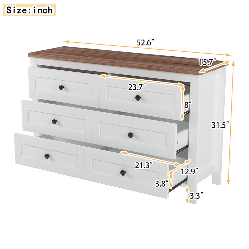 Merax Farmhouse Style Wooden Dresser with 6 Drawer