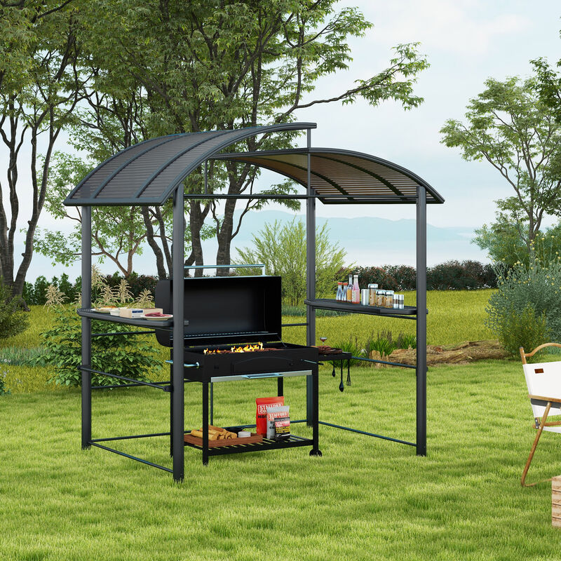 8' x 5' Outdoor Grill Gazebo BBQ Canopy with Vented PC Roof, Side Shleves