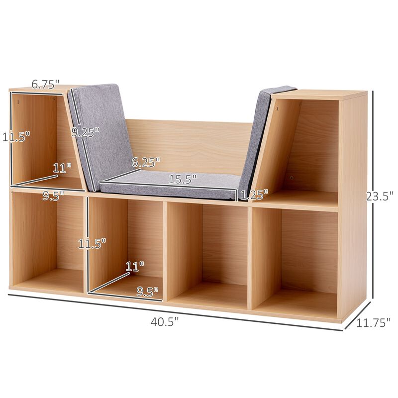 Natural Kids' Nook: 6-Cube Bookcase Organizer with Reading Seat