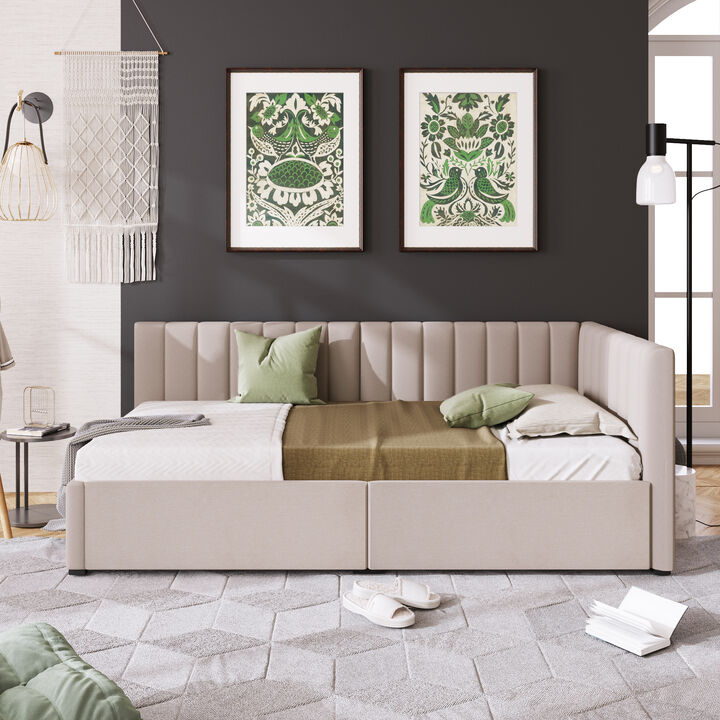 Upholstered Daybed with 2 Storage Drawers