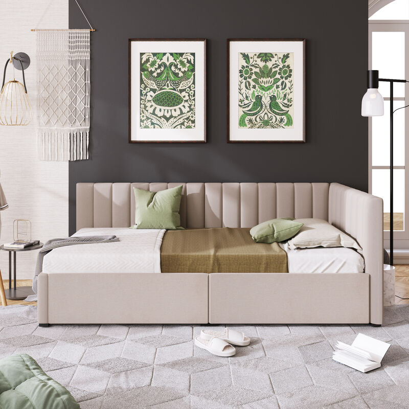 Upholstered Daybed with 2 Storage Drawers