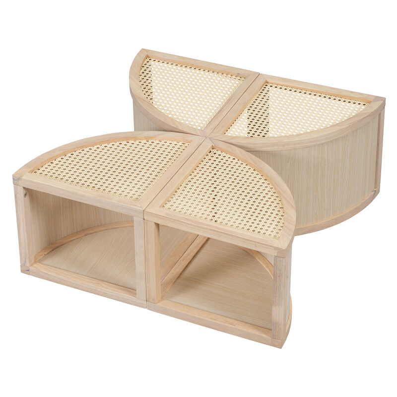 Merax Modular Rattan Wood Coffee Table