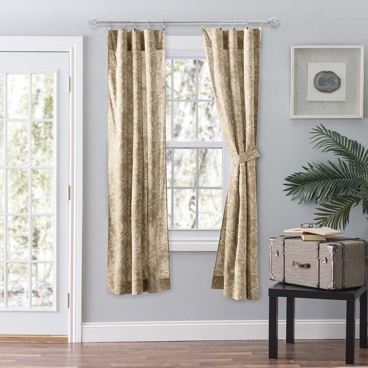 Ellis Curtain Lexington Leaf Pattern on Colored Ground Curtain Pair with Ties
