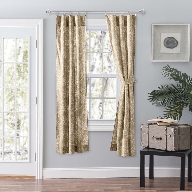 Ellis Curtain Lexington Leaf Pattern on Colored Ground Curtain Pair with Ties