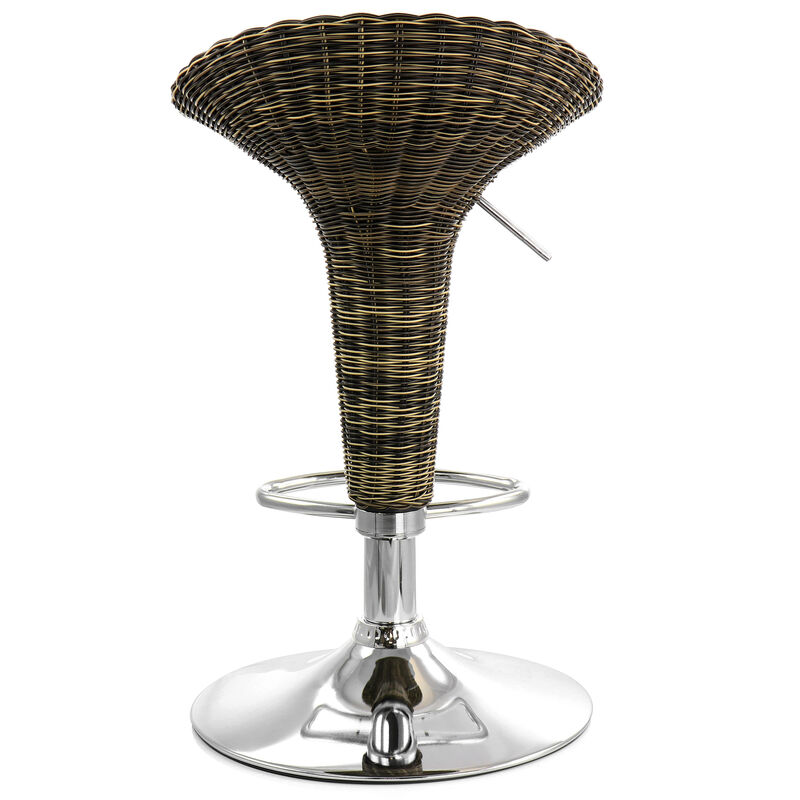 Elama 2 Piece Adjustable Saddle Seat Wicker Bar Sool in Brown with Chrome Base
