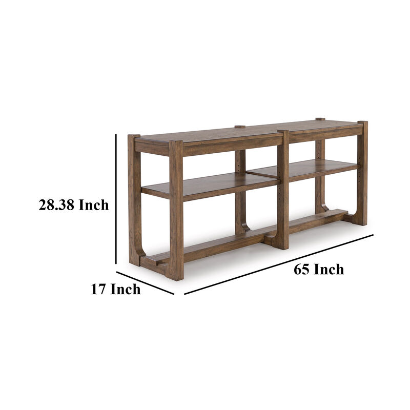 Cabal Sofa Table, Open Shelf, Light Brown Wood, Rectangular 65 Inch - Benzara