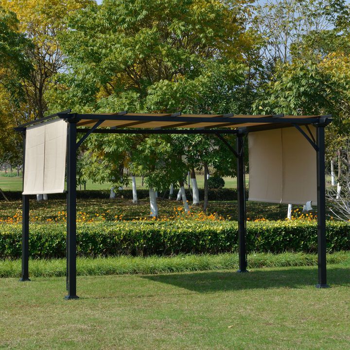 Beige Backyard Canopy: 12x10 Retractable Pergola with UV Protection