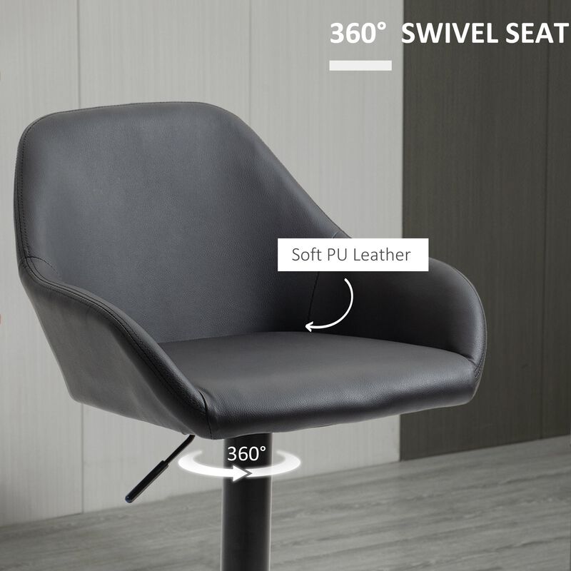 Black Bar Seating: Swivel Stools with PU Leather and Footrest