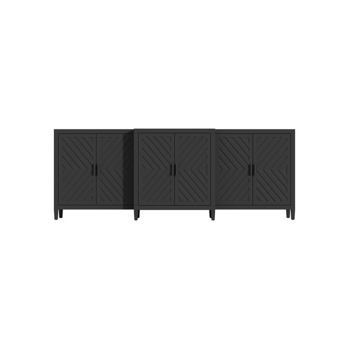 FUFU&GAGA Modern Black Sideboard – 6 Doors, Spacious Storage Cabinet, P2-Grade MDF Buffet & Console Table (94.5" W x 15.7" D x 35.4" H), Matte Black