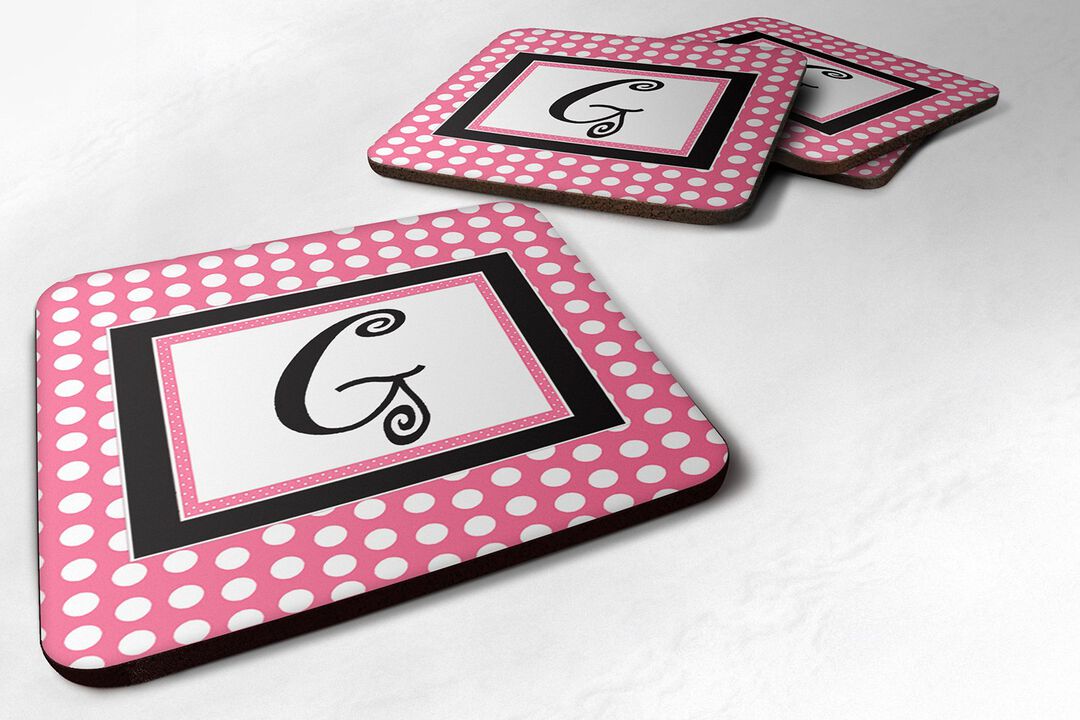 Caroline's Treasures CJ1001-GFC Monogram-Pink Black Polka Dots Foam Coasters (Set of 4), Initial Letter G, 3.5 H x 3.5 W, Multicolor