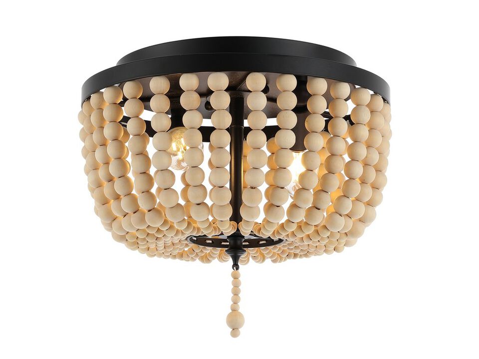 Allison 2-Light Shabby Chic Farmhouse Wood Beaded/Metal LED Flush Mount