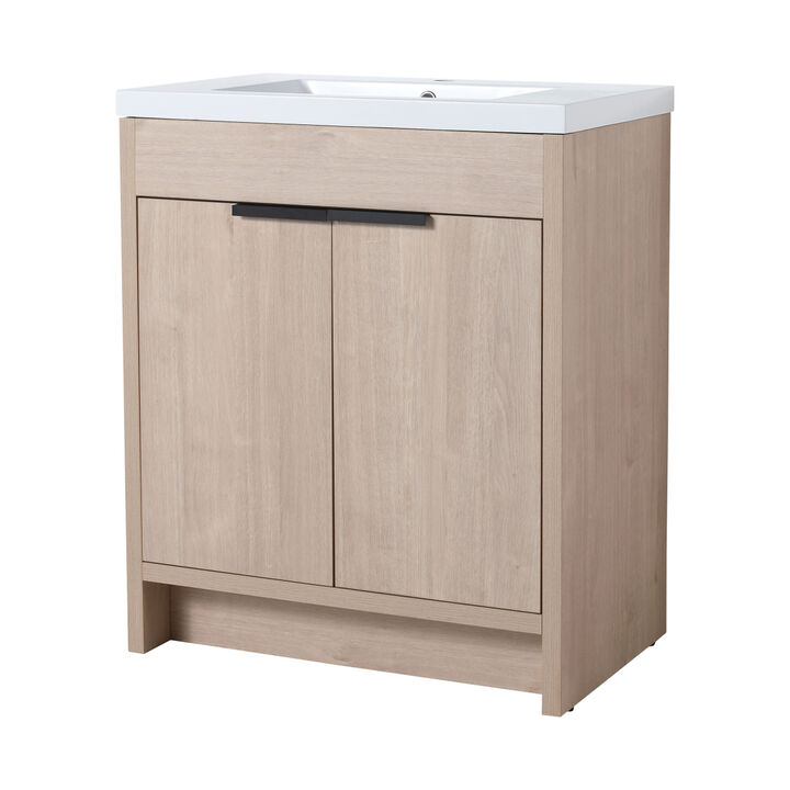 30" Freestanding Vanity with White Resin Sink & 2 Soft-Close Doors