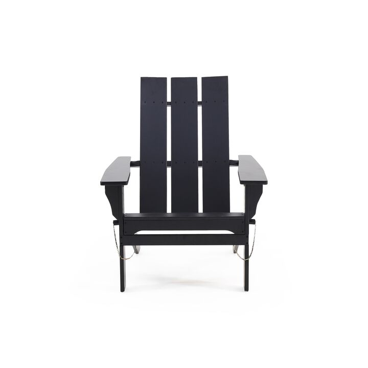 Foldable Outdoor Adirondack Chair, Rustic Black Steel and Acacia Wood