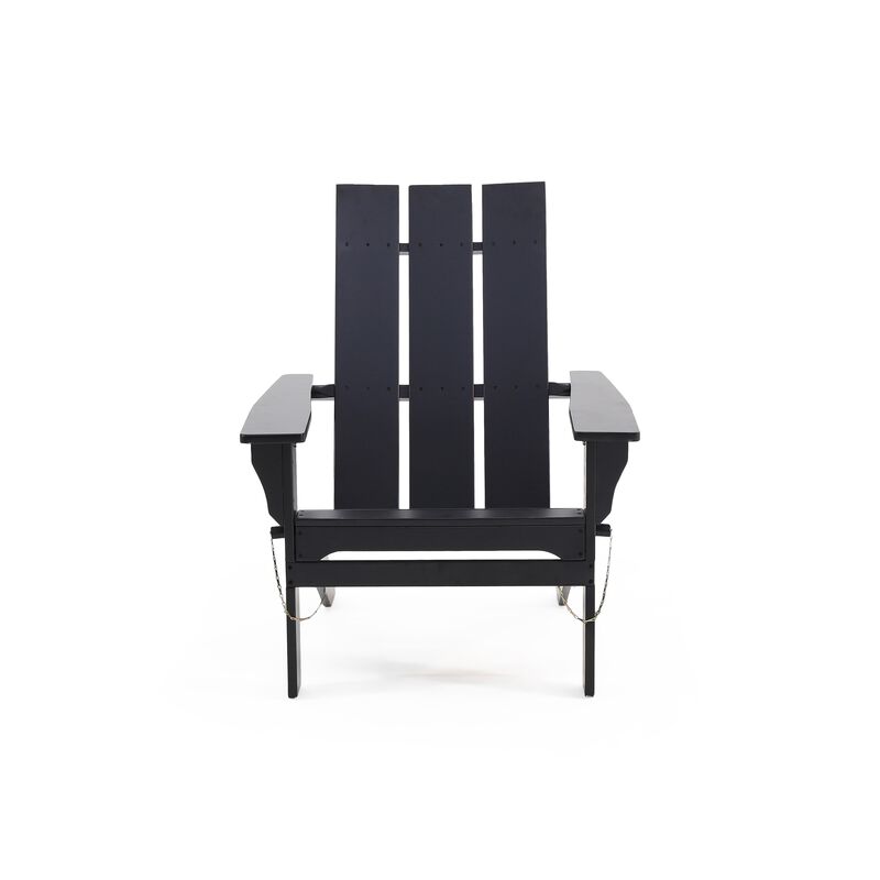 Foldable Outdoor Adirondack Chair, Rustic Black Steel and Acacia Wood