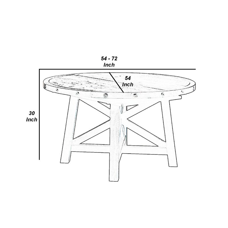 Liu 54 - 72 Inch Round Dining Table, Acacia Wood, Extendable, Dark Brown - Benzara