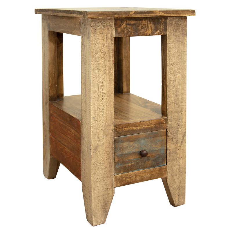 Fena 26 Inch Narrow End Table, Open Shelf, Multicolor Distress Pine Wood-Benzara