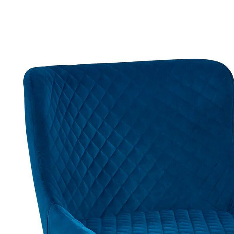 Tika 26 Inch Counter Height Chair, Set of 2, Deep Blue Velvet  - Benzara