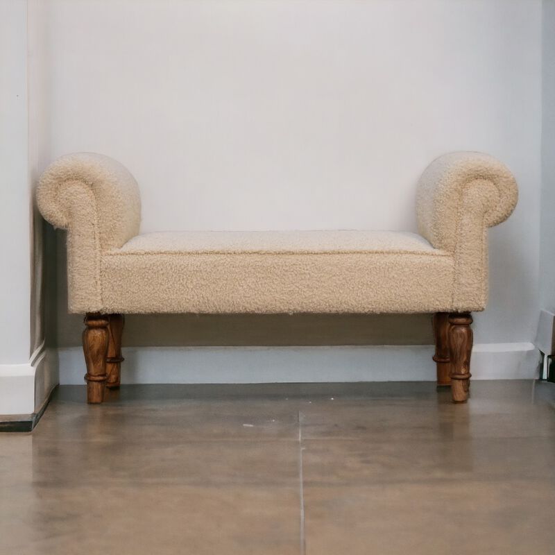 Upholstery Solid Wood Boucle Cream Bench