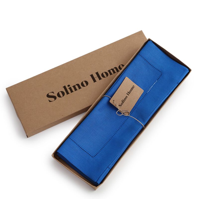 Solino Home 100% Pure Linen Placemats Set of 4 - 14 x 19 Inch | Classic Hemstitch