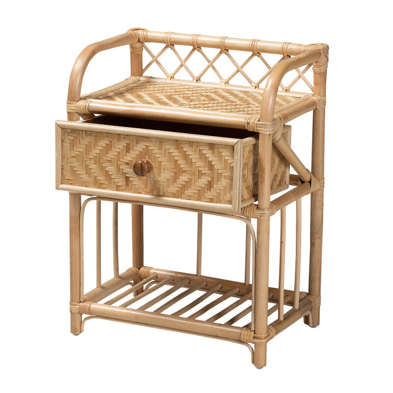 Bali & Pari Kobie Modern Bohemian Natural Brown Rattan 1-Drawer Nightstand